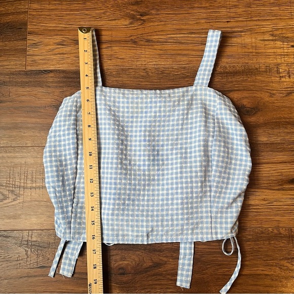 Womens Blue White‎ Gingham Cropped Top Bows Y2K Cottagecore Coquette Boho Small - Picture 2 of 6